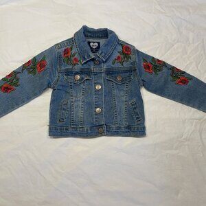 dkin  Denim Jacket with Red Floral Embroidery size 2T